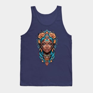 Black Woman Tribal retro vintage tattoo floral design Tank Top